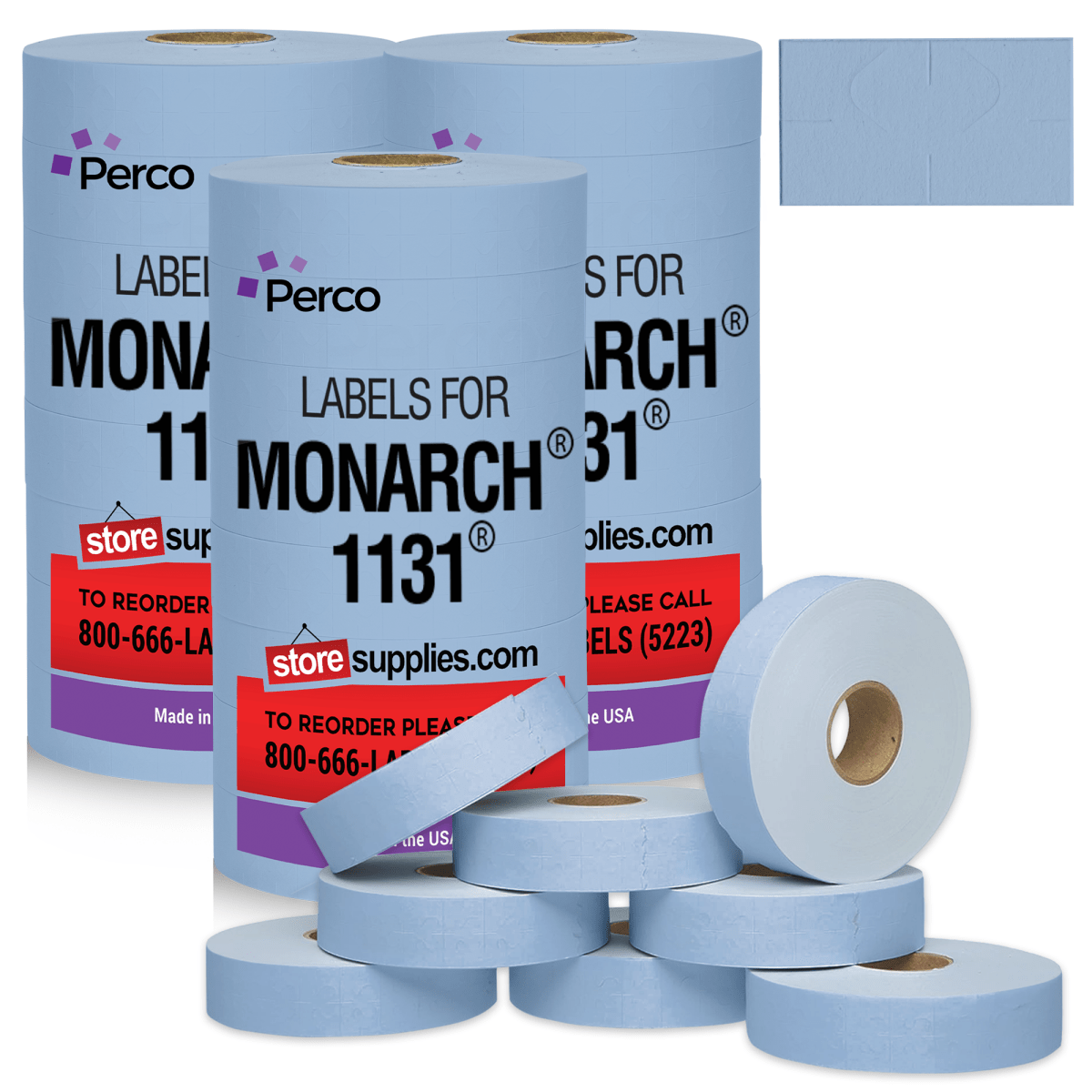 Perco Pricing Labels for Monarch 1131 Price Gun – Price Marking Labels with Ink Rolls Included - Blue 3 Sleeves / 24 Rolls / 60000 Blank Pricing Labels