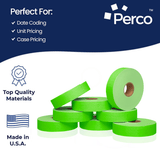Perco Pricing Labels for Monarch 1131 Price Gun – Price Marking Labels with Ink Rolls Included - Fluorescent Green 3 Sleeves / 24 Rolls / 60000 Blank Pricing Labels