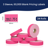 Perco Pricing Labels for Monarch 1131 Price Gun – Price Marking Labels with Ink Rolls Included - Fluorescent Pink 3 Sleeves / 24 Rolls / 60000 Blank Pricing Labels