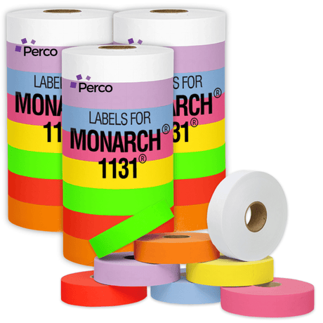 Perco Pricing Labels for Monarch 1131 Price Gun – Price Marking Labels with Ink Rolls Included - Multicolored 3 Sleeves