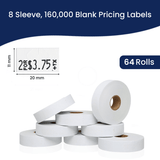 Perco Pricing Labels for Monarch 1131 Price Gun – Price Marking Labels with Ink Rolls Included - White 8 Sleeves / 64 Rolls / 160000 Blank Pricing Labels