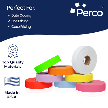 Perco Pricing Labels for Monarch 1131 Price Gun – Price Marking Labels with Ink Rolls Included - Multicolored 3 Sleeves / 24 Rolls / 60000 Blank Pricing Labels