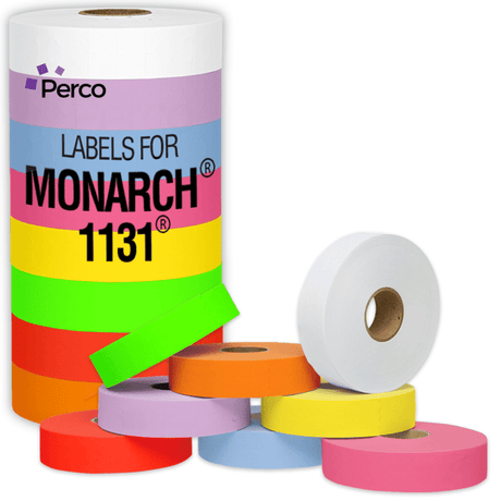 Perco Pricing Labels for Monarch 1131 Price Gun – Price Marking Labels with Ink Rolls Included - Multicolored 1 Sleeve