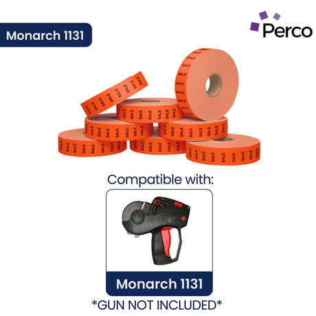 Perco Pricing Labels for Monarch 1131 Price Gun – Price Marking Labels with Ink Rolls Included - Sale 1 Sleeve / 8 Rolls / 20000 Blank Pricing Labels