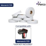 Perco Pricing Labels for Monarch 1131 Price Gun – Price Marking Labels with Ink Rolls Included - White 8 Sleeves / 64 Rolls / 160000 Blank Pricing Labels