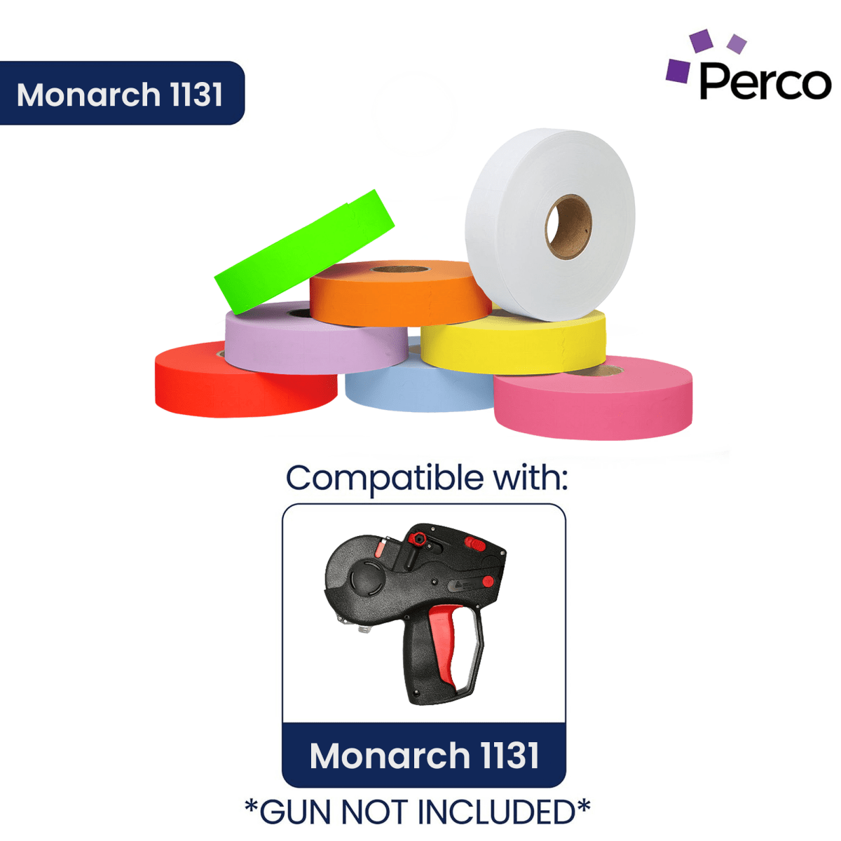 Perco Pricing Labels for Monarch 1131 Price Gun – Price Marking Labels with Ink Rolls Included - Multicolored 8 Sleeves / 64 Rolls / 160000 Blank Pricing Labels