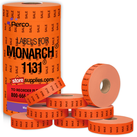 Perco Pricing Labels for Monarch 1131 Price Gun – Price Marking Labels with Ink Rolls Included - Sale 1 Sleeve / 8 Rolls / 20000 Blank Pricing Labels