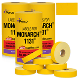 Perco Pricing Labels for Monarch 1131 Price Gun – Price Marking Labels with Ink Rolls Included - Yellow 3 Sleeves / 24 Rolls / 60000 Blank Pricing Labels