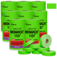 Perco Pricing Labels for Monarch 1131 Price Gun – Price Marking Labels with Ink Rolls Included - Fluorescent Green 8 Sleeves / 64 Rolls / 160000 Blank Pricing Labels