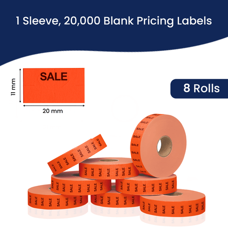 Perco Pricing Labels for Monarch 1131 Price Gun – Price Marking Labels with Ink Rolls Included - Sale 1 Sleeve / 8 Rolls / 20000 Blank Pricing Labels