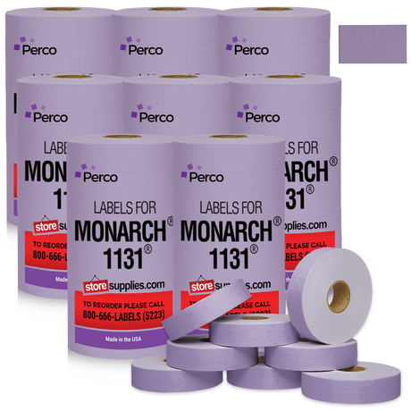 Perco Pricing Labels for Monarch 1131 Price Gun – Price Marking Labels with Ink Rolls Included - Lavender 8 Sleeves / 64 Rolls / 160000 Blank Pricing Labels