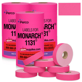 Perco Pricing Labels for Monarch 1131 Price Gun – Price Marking Labels with Ink Rolls Included - Fluorescent Pink 3 Sleeves / 24 Rolls / 60000 Blank Pricing Labels