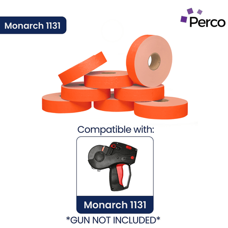 Perco Pricing Labels for Monarch 1131 Price Gun – Price Marking Labels with Ink Rolls Included - Fluorescent Red 8 Sleeves / 64 Rolls / 160000 Blank Pricing Labels