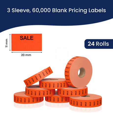 Perco Pricing Labels for Monarch 1131 Price Gun – Price Marking Labels with Ink Rolls Included - Sale 3 Sleeves / 24 Rolls / 60000 Blank Pricing Labels