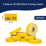 Perco Pricing Labels for Monarch 1131 Price Gun – Price Marking Labels with Ink Rolls Included - Yellow 3 Sleeves / 24 Rolls / 60000 Blank Pricing Labels