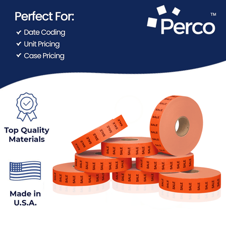 Perco Pricing Labels for Monarch 1131 Price Gun – Price Marking Labels with Ink Rolls Included - Sale 3 Sleeves / 24 Rolls / 60000 Blank Pricing Labels