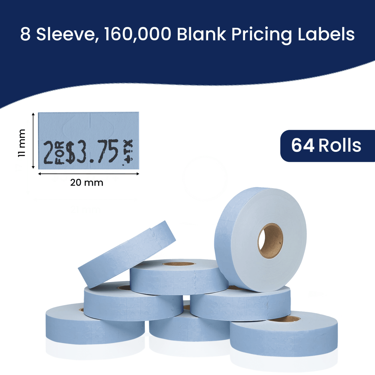 Perco Pricing Labels for Monarch 1131 Price Gun – Price Marking Labels with Ink Rolls Included - Blue 8 Sleeves / 64 Rolls / 160000 Blank Pricing Labels