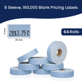 Perco Pricing Labels for Monarch 1131 Price Gun – Price Marking Labels with Ink Rolls Included - Blue 8 Sleeves / 64 Rolls / 160000 Blank Pricing Labels
