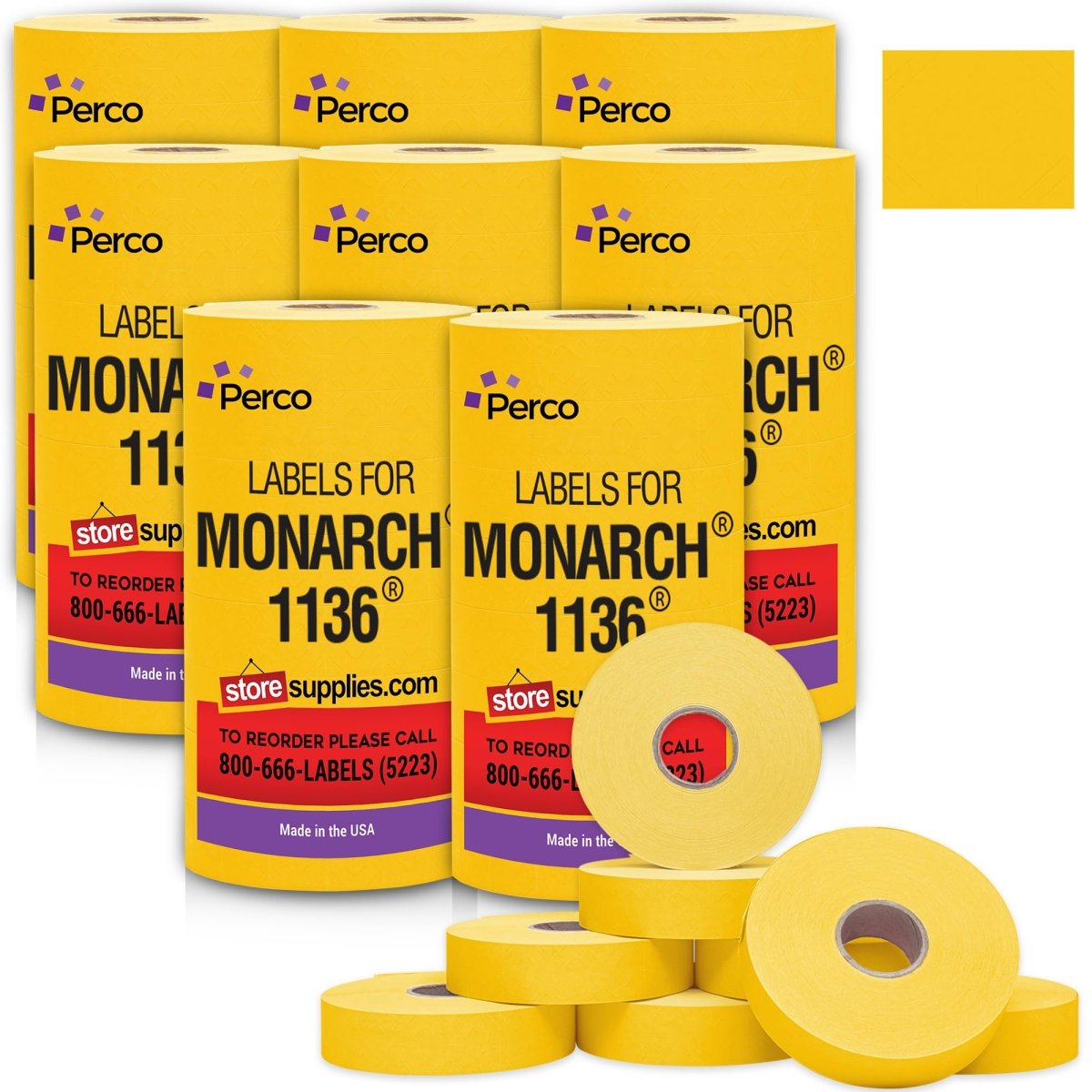Perco Pricing Labels for Monarch 1136 - Yellow Case of 8 Sleeves / 64 Rolls / 112000 Blank Pricing Labels