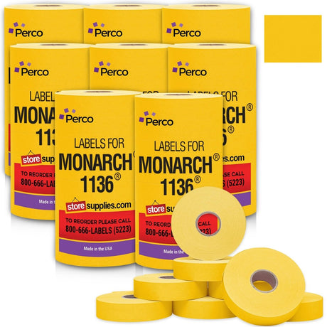 Perco Pricing Labels for Monarch 1136 - Yellow Case of 8 Sleeves / 64 Rolls / 112000 Blank Pricing Labels