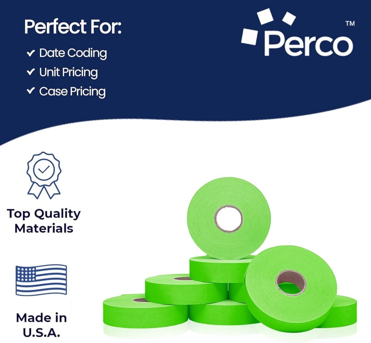 Perco Pricing Labels for Monarch 1136 - Fluorescent Green Case of 8 Sleeves / 64 Rolls / 112000 Blank Pricing Labels