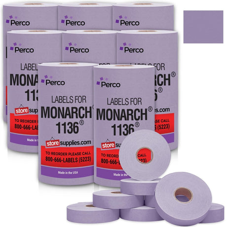 Perco Pricing Labels for Monarch 1136 - Lavender Case of 8 Sleeves / 64 Rolls / 112000 Blank Pricing Labels