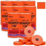 Perco Pricing Labels for Monarch 1136 - Fluorescent Red Case of 8 Sleeves / 64 Rolls / 112000 Blank Pricing Labels