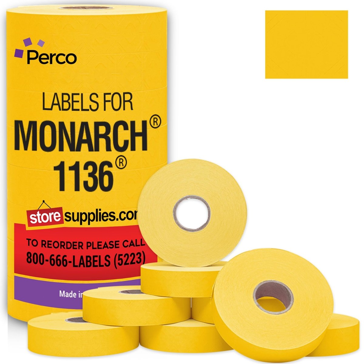 Perco Pricing Labels for Monarch 1136 - Yellow 1 Sleeve / 8 Rolls / 14000 Blank Pricing Labels