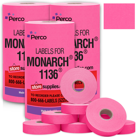 Perco Pricing Labels for Monarch 1136 - Fluorescent Pink 3 Sleeves