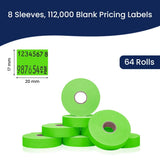 Perco Pricing Labels for Monarch 1136 - Fluorescent Green Case of 8 Sleeves / 64 Rolls / 112000 Blank Pricing Labels