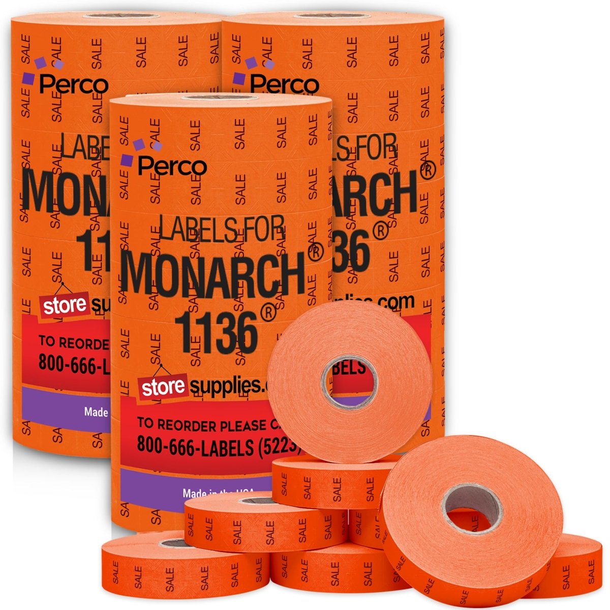 Perco Pricing Labels for Monarch 1136 - Fluorescent Red Sale 3 Sleeves