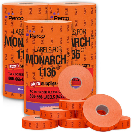 Perco Pricing Labels for Monarch 1136 - Fluorescent Red Sale 3 Sleeves
