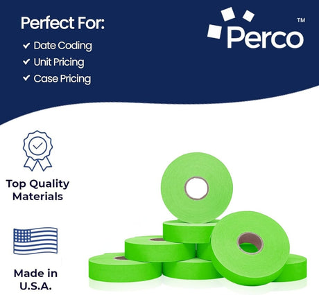 Perco Pricing Labels for Monarch 1136 - Fluorescent Green 1 Sleeve / 8 Rolls / 14000 Blank Pricing Labels