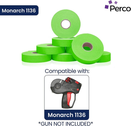Perco Pricing Labels for Monarch 1136 - Fluorescent Green 1 Sleeve / 8 Rolls / 14000 Blank Pricing Labels