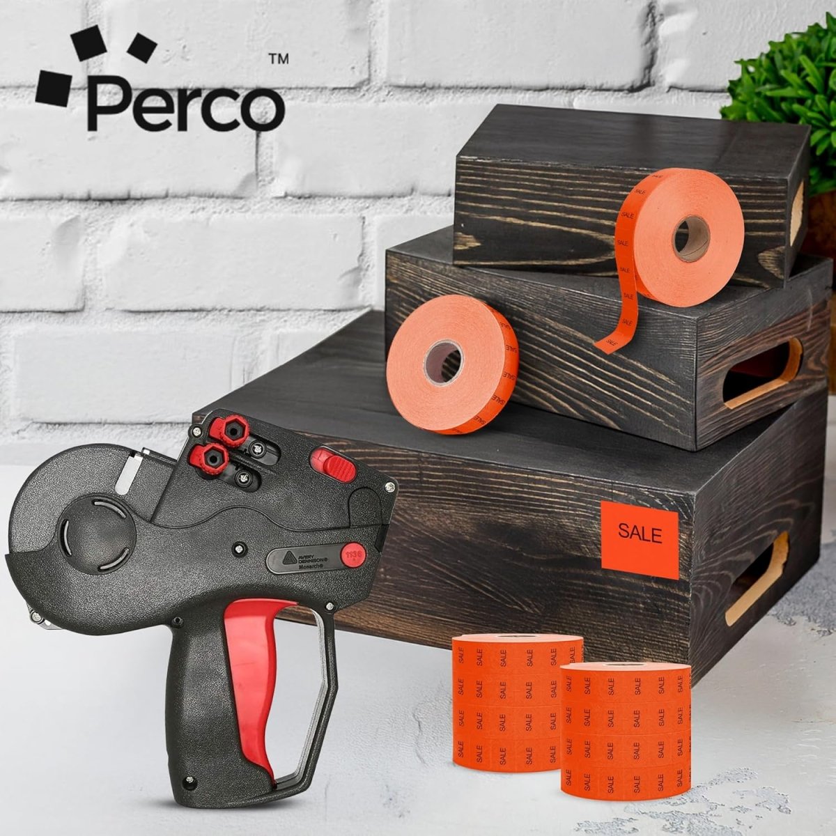 Perco Pricing Labels for Monarch 1136 - Fluorescent Red Sale Case of 8 Sleeves / 64 Rolls / 112000 Blank Pricing Labels