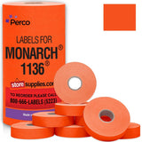 Perco Pricing Labels for Monarch 1136 - Fluorescent Red 1 Sleeve / 8 Rolls / 14000 Blank Pricing Labels
