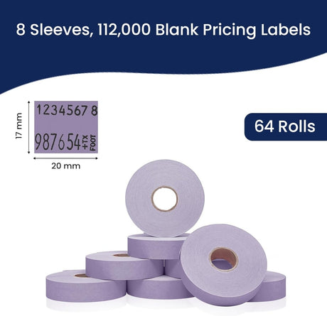 Perco Pricing Labels for Monarch 1136 - Lavender Case of 8 Sleeves / 64 Rolls / 112000 Blank Pricing Labels