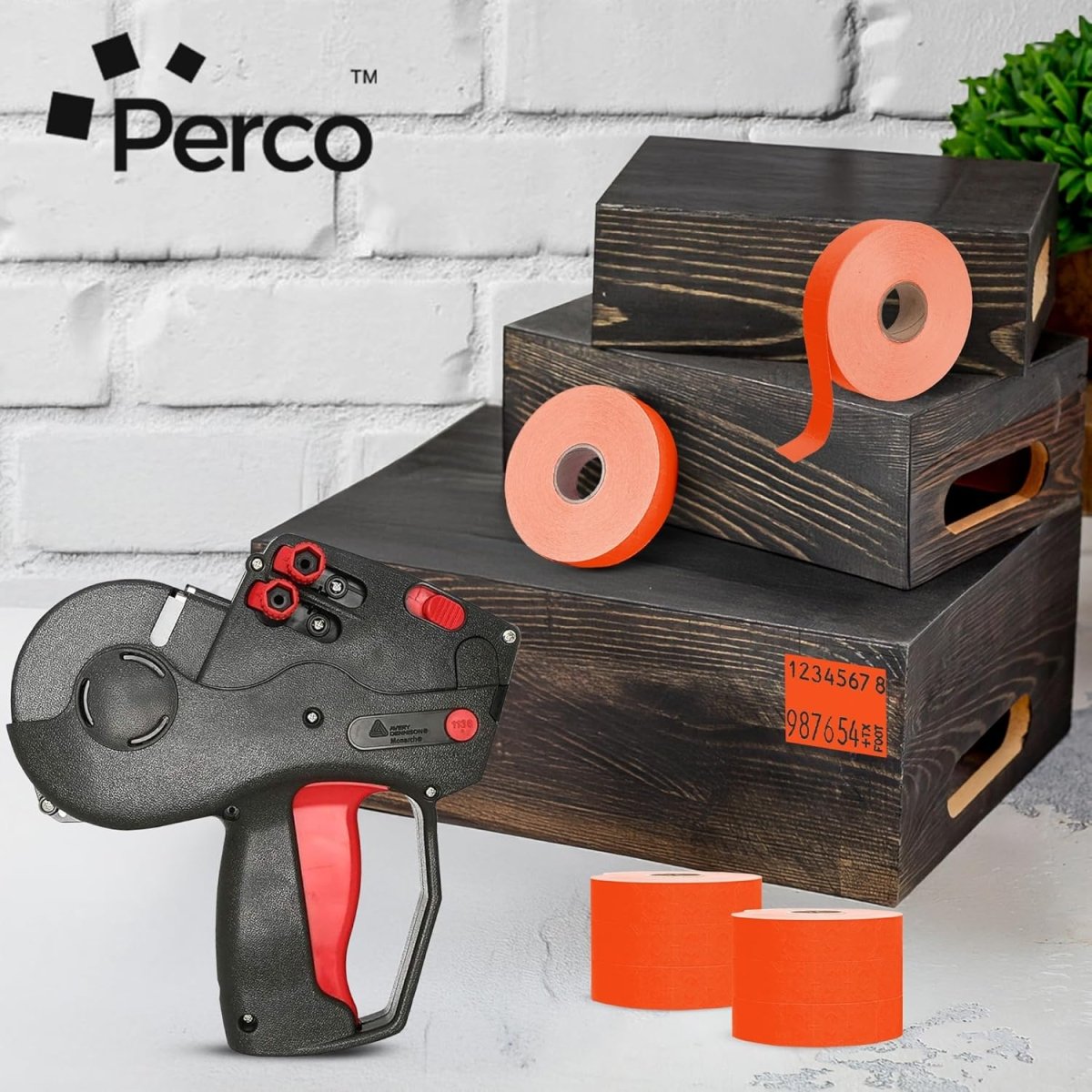 Perco Pricing Labels for Monarch 1136 - Fluorescent Red 1 Sleeve / 8 Rolls / 14000 Blank Pricing Labels