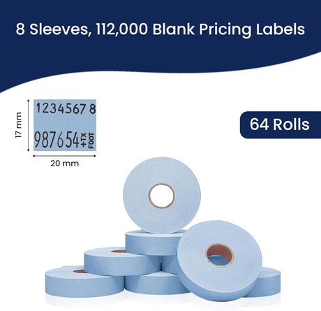 Perco Pricing Labels for Monarch 1136 - Blue Case of 8 Sleeves / 64 Rolls / 112000 Blank Pricing Labels