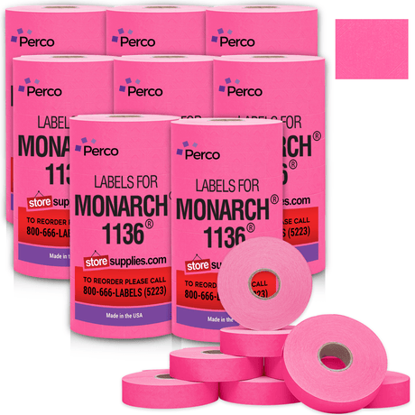 Perco Pricing Labels for Monarch 1136 - Fluorescent Pink 8 Sleeves