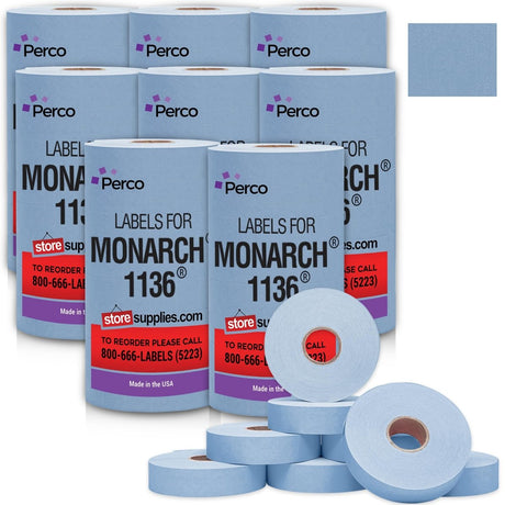 Perco Pricing Labels for Monarch 1136 - Blue Case of 8 Sleeves / 64 Rolls / 112000 Blank Pricing Labels