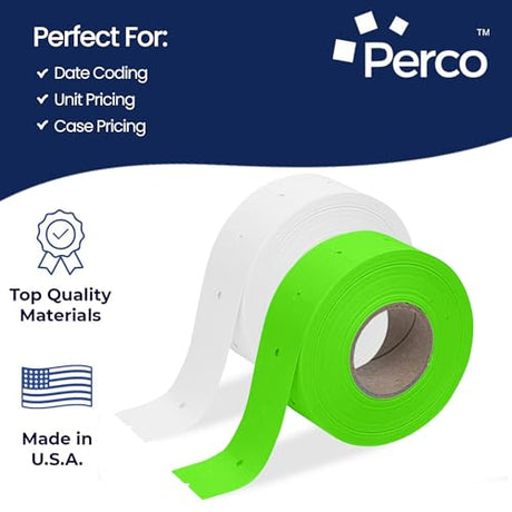 Perco Pro 2 - Line Color Code Labels - White and Fluorescent Green / 2 Sleeves / 16 rolls / 12000 Blank Pricing Labels