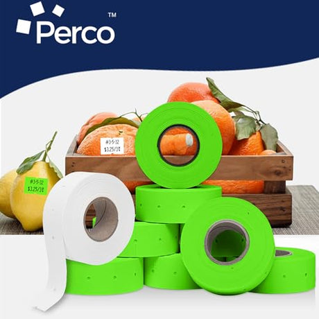 Perco Pro 2 - Line Color Code Labels - White and Fluorescent Green / 2 Sleeves / 16 rolls / 12000 Blank Pricing Labels
