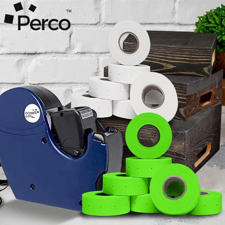 Perco Pro 2 - Line Color Code Labels - White and Fluorescent Green / 2 Sleeves / 16 rolls / 12000 Blank Pricing Labels