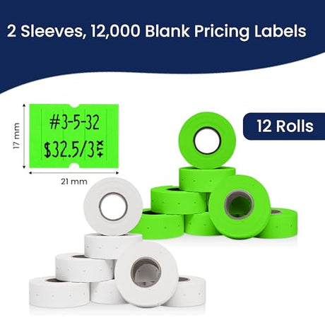 Perco Pro 2 - Line Color Code Labels - White and Fluorescent Green / 2 Sleeves / 16 rolls / 12000 Blank Pricing Labels