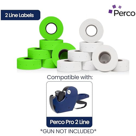 Perco Pro 2 - Line Color Code Labels - White and Fluorescent Green / 2 Sleeves / 16 rolls / 12000 Blank Pricing Labels
