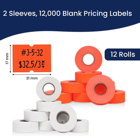 Perco Pro 2 - Line Color Code Labels - White and Fluorescent Green / 2 Sleeves / 16 rolls / 12000 Blank Pricing Labels