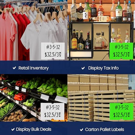 Perco Pro 2 - Line Color Code Labels - White and Fluorescent Green / 2 Sleeves / 16 rolls / 12000 Blank Pricing Labels