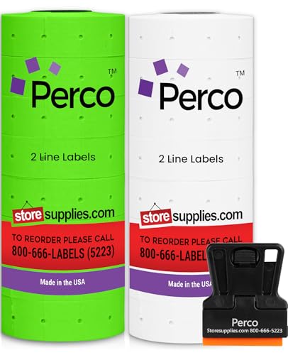 Perco Pro 2 - Line Color Code Labels - White and Fluorescent Green / 2 Sleeves / 16 rolls / 12000 Blank Pricing Labels