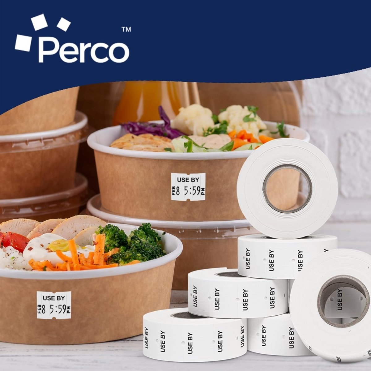 Perco Pro - 2 Line Date Labels for Perco 2 Line Date Guns - Made in USA - USE BY 1 Sleeve / 8 Rolls / 6000 Blank Date Labels